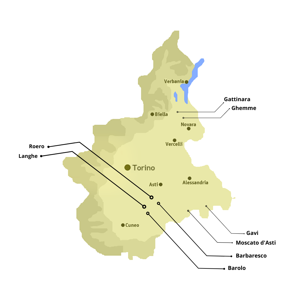 Kaart Piemonte appellaties